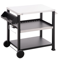 Outsunny 3-Shelf Outdoor Grill Cart Table with Side Handle, Stainless Steel Pizza Oven Stand on Wheels, Black