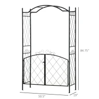 Outsunny 85" Garden Arch Arbor, Metal Arch Trellis with Gate, Garden Archway for Climbing Vines, Wedding Ceremony Decoration, Black(m-3)