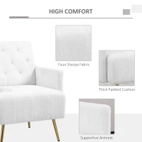 HOMCOM Upholstered Armchair, Modern Sherpa Accent Chair, Tufted Reading Chair for Living Room with Gold Steel Legs, White(m-5)