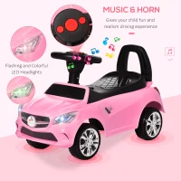 Aosom Kids Ride On Push Car, Foot-to-Floor Walking Sliding Toy Car for Toddler with Working Horn, Music, Headlights and Storage, Pink(m-4)