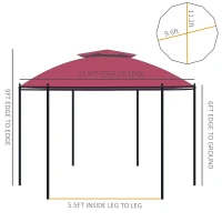 Outsunny 11.5' Patio Gazebo, Outdoor Gazebo Canopy Shelter with Curtains, Romantic Round Double Roof, Solid Steel Frame for Garden, Lawn, Backyard and Deck, Wine Red(m-3)
