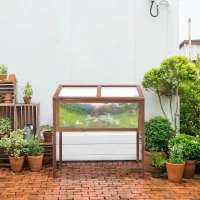 Outsunny 35"  x 20" x 36" Wooden Cold Frame Greenhouse, Garden Portable Raised Planter for Outdoor Indoor Use, Brown(m-8)