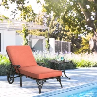 Outsunny Aluminum Adjustable Chaise Lounge Chair, Folding 4-Position Patio Recliner, Wheels, Armrests, Side Table, Cushion for Poolside, Backyard, Deck, Porch Garden, Red(m-2)
