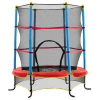 Qaba Kids Trampoline with Safety Enclosure Net and Safety Pad, Indoor Outdoor for Age 3-10 Years Old, Multi-coloured(m-2)