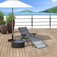 Outsunny Foldable Lounge Chair, Reclining Patio Sun Lounger with 6-Position Adjustable Back, Grey(m-8)