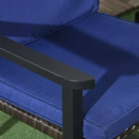 Outsunny Patio Wicker Rocking Chair, Outdoor PE Rattan Rocking Chair with High Back, Armrest, Seat Cushion, Blue(m-9)