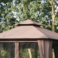 Outsunny 13' x 13' Patio Gazebo, Double Roof Hexagon Outdoor Gazebo Canopy Shelter with Netting & Curtains, Solid Steel Frame for Garden, Lawn, Backyard and Deck, Coffee(m-8)