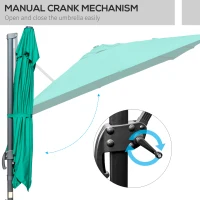 Outsunny 10x10ft Cantilever Umbrella with 4 Adjustable Angle and Rotation, Square Top Market Parasol with Aluminum Pole and Ribs for Backyard Patio Outdoor Area, Green(m-6)