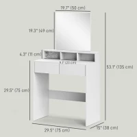 HOMCOM Makeup Vanity Table with Mirror, for Bedroom, Modern Dressing Table with Drawers, Compartments, White(m-3)
