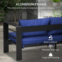 Outsunny Patio Furniture with Cushions, Aluminum Outdoor Sofa with Wide Armrests, Navy Blue(m-4)