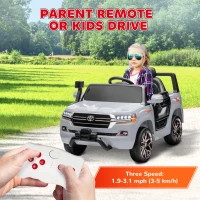Qaba 12V Toyota LAND CRUISER Licensed Kids Car w/ Remote Control, Four Wheel Spring Suspension, Soft Start, LED Light, Grey(m-5)