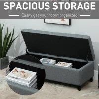 HOMCOM Rectangular Entry Bench, Tufted Upholstered Linen Fabric Wood Feet Storage Ottoman Bench, Grey(m-4)