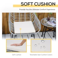 Outsunny 3 Piece Patio Set, Outdoor Bistro Furniture, PE Rattan Wicker Table and Chairs, Cushioned, Cream White(m-7)