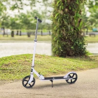 Aosom Kids Foldable Kick Scooter with Adjustable Height, Soft Textured Handles, Wide Deck, Brakes for Ages 7-14, 29.5" H - 39" H, White(m-2)