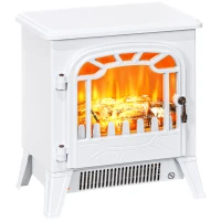 HOMCOM Freestanding Electric Fireplace Stove Heater with Overheat Protection and Realistic Flame Effect, 750W/1500W, White(m-11)