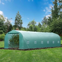 Outsunny 26' x 10' x 7' Walk-In Greenhouse Tunnel, Large Gardening Plant Hot House with 12 Windows and Zipper Doors for Backyard, Green(m-2)