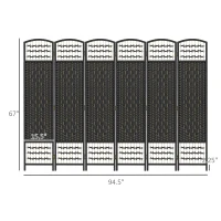 HOMCOM 6 Panel Folding Room Divider Portable Privacy Screen Wave Fiber Room Partition for Home Office Black(m-3)