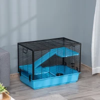 PawHut 3-tier Hamster Cage, Guinea Pig Cage with Accessories Food Dish Water Bottle, Ramps, 31.5"x19"x 23", Light Blue(m-8)