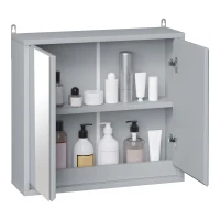 HOMCOM Wall Mounted Bathroom Medicine Cabinet Mirrored Cabinet with Hinged Door 2-Tier Storage Shelves Grey(m-2)
