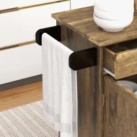 HOMCOM Kitchen Island Cart, Rolling Island Table with Solid Wood Top, Trolley Cart with Drawer, Storage Cabinet & Towel Rack, Rustic Brown(m-8)