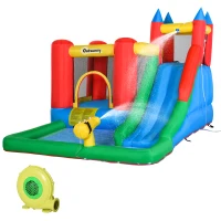 Outsunny Kids Bounce House Inflatable Slide with Splash Pool, Water Cannon, Climbing Wall, Inflator Included, 6 in1 Bouncy Castle Kids Backyard Activity Outdoor Water Play Toy(m-4)