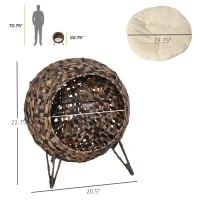 PawHut 20.5" Weaved Cat Bed, Elevated Hand-woven Braided Banana Leaf Kitten House Condo with Cushion, Brown(m-3)