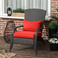 Outsunny Patio Wicker Adirondack Chair, Outdoor Rattan Muskoka Chair with Cushions for Patio, Garden, Backyard, Red