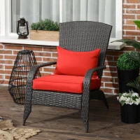 Outsunny Patio Wicker Adirondack Chair, Outdoor Rattan Muskoka Chair with Cushions for Patio, Garden, Backyard, Red(m-1)