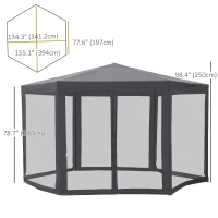Outsunny Φ13' Hexagon Party Tent Patio Gazebo Outdoor Activity Event Canopy Quick Sun Shelter Pavilion with Netting Mesh Sidewall Dark Grey(m-3)