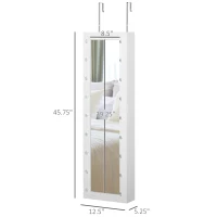 HOMCOM Jewelry Armoire with Mirror and 18 LED Lights, Wall-Mounted/Over-The-Door Cabinet with 3 Mountable Heights, White(m-3)