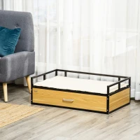 PawHut 39.25" Elevated Dog Bed, Furniture Style Pet Couch, Soft Modern Puppy Sofa, with Storage Drawer, Washable Cushion, Steel Frame, for Medium Dogs, Oak(m-8)