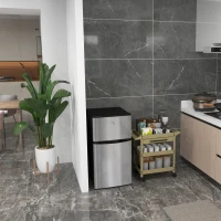 HOMCOM 3.2 Cu Ft Compact Refrigerator, Mini Fridge with Freezer, Adjustable Shelves and Reversible Doors for Bedroom, Silver(m-1)