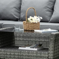 Outsunny 5 Pieces Wicker Patio Furniture Set with 4" Thick Cushions, Outdoor PE Rattan Garden Conversation Sectional Sofa Set with Glass Top Two-tier Coffee Table, Grey(m-7)