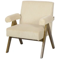 HOMCOM Corduroy Accent Chair Armchair with Wide Seat and Soft Padded Armrests for Reading, Bedroom, Beige(m-2)