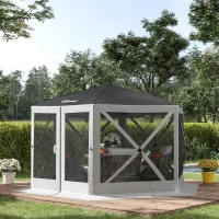 Outsunny 12' x 12' Hexagon Automatic Pop Up Screen Tents Camping Shelter Picnic Canopy with Mesh Sidewalls and Carry Bag, Grey(m-1)