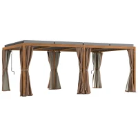 Outsunny 12' x 19' Aluminum Pergola with Adjustable Louvered, Outdoor Pergola with Curtains and Netting, Natural(m-11)