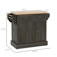 HOMCOM Triple-Cabinet Kitchen Island on Wheels, Kitchen Storage Cabinet with Drawers, Rolling Utility Cart Brown(m-3)