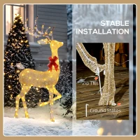 Outsunny Lighted Reindeer Christmas Decorations, 3-Piece Light Up Christmas Deer Family Set with LEDs for Outdoor, Gold(m-7)