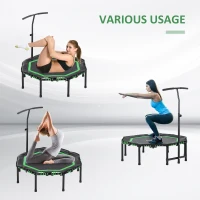 Soozier 48" Silent Mini Trampoline with Adjustable Handle Bar Fitness Trampoline Bungee Rebounder Jumping Cardio Trainer Workout for Adults or Teens Jump Exercise Equipment Green(m-6)