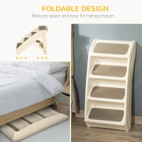 PawHut 4-Level Portable Dog Stairs, Foldable Dog Steps for Small Dogs, Lightweight Cat Steps, with Nonslip Soft Mats, for High Bed, Sofa, Beige(m-4)