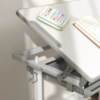 Qaba Height Adjustable Kids Desk and Chairs Set with Tilt Desktop, Storage Drawer, Pen Slot, Hook, Gray(m-8)