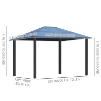 Outsunny 10 x 12ft Garden Outdoor Aluminium Gazebo Hardtop with LED Solar Light Canopy Marquee Party Tent  Shelter with Mesh Curtains & Side Walls(m-3)