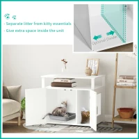 PawHut Wooden Cat Litter Box Enclosure Furniture with Adjustable Partition, Cat Washroom End Table with Open Shelf, White(m-4)