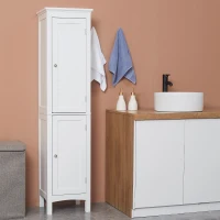 kleankin Tall Bathroom Cabinet, Freestanding Storage Organizer with Adjustable Shelves and Cupboards, 15" x 13" x 63", White(m-8)
