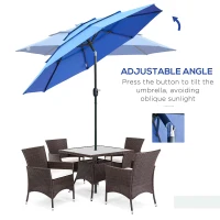 Outsunny 9FT 3 Tiers Patio Umbrella Outdoor Market Umbrella with Crank, Push Button Tilt for Deck, Backyard and Lawn, Dark Blue(m-4)