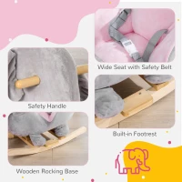 Qaba Baby Rocking Horse Elephant Rocking Chair Toddler Rocker Toy with Sound Wooden Base Seat Safety Belt for 1.5-3 Year Old, gray(m-7)