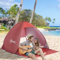 Outsunny Pop Up Beach Tent Portable Sun Shelter UV Protection Outdoor Patio with Carry Case & Stakes Red(m-8)