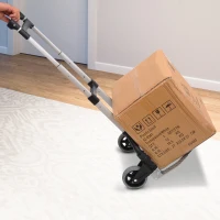 HOMCOM Folding Hand Truck and Dolly with 2 Wheels for Moving, Heavy Duty Luggage Handcart, Aluminum Box Cart with 3 Level Adjustable Telescoping Handle for 154lbs Load Capacity(m-8)