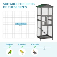 PawHut 65" Wooden Bird Cage Outdoor Aviary House for Parrot, Parakeet, with Pull Out Tray and 2 Doors, Grey(m-6)