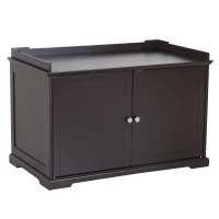 PawHut 37.5" Wooden Covered Mess Free Cat Litter Box End Table Hideaway Cabinet with Storage for Accessories, Brown(m-8)